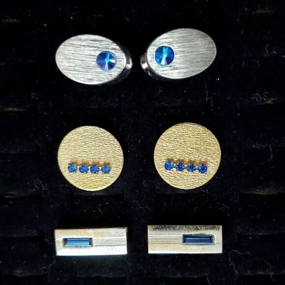 MEN’S Vintage Sarah Coventry Gold Silver Tone & Blue Cufflinks Lot of 3 - Picture 1 of 6